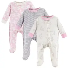 Touched by Nature Baby Girl Organic Cotton Zipper Sleep and Play 3pk, Bird