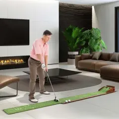 Costway Putting Green Practice Golf Putting Mat with Auto Ball Return and 2/3 Hole Sizes