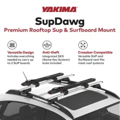 Yakima SupDawg Roof Mount SUP, Kayak, Surfboard Rack for Yakima Crossbars, Black