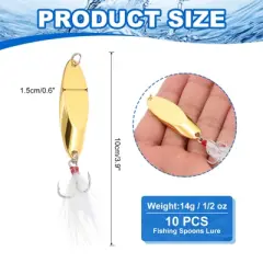 Unique Bargains Treble Hooks Metal Spinner Fishing Spoons for Freshwater Saltwater Salmon 10 Pcs