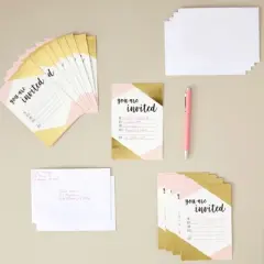 Best Paper Greetings 36-Pack Pink and Gold Party Invitations with Envelopes for Birthday Party Invitations, Wedding, Fill in Style, 4x6 in