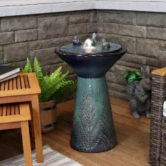 Sunnydaze Gathering Birds Ceramic Outdoor Fountain with LED Lights