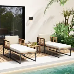 Tangkula 4PCS Outdoor Chaise Lounge Chair Acacia Wood Heavy Duty 1200 lbs Weight Capacity