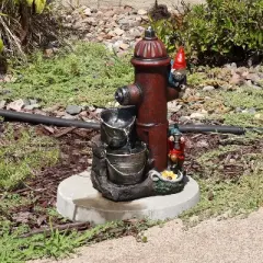 Sunnydaze 16"H Electric Polyresin Gnomes Climbing Fire Hydrant Outdoor Water Fountain with LED Light