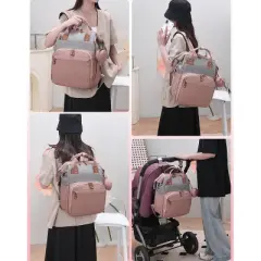 Itopfox Waterproof 3-in-1 Baby Diaper Backpack with Foldable Changing Pad, Large Capacity, USB Port, Pink-Grey