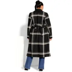 Women's Plus Size Checkmate Coat - black | CITY CHIC
