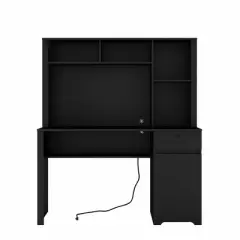 Kumasinova Office Desk with Power Outlets&USB Ports,Computer Desk with Bookshelf,Gaming Desk with Voice-Control Light,Work Desk for Home