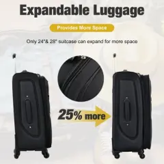 FONTOI 20"&24"&28" Luggage Sets 3 Pieces, Softside Expandable Luggages with Duffel Bag, Spinner Travel luggage Sets, Black, 12.2"*18.9"*30"