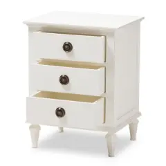 Venezia French - Inspired Rustic Washed Wood 3 - Drawer Nightstand - White - Baxton Studio