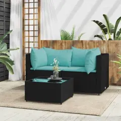 vidaXL Patio Lounge Set Black, Water blue