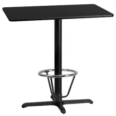 Flash Furniture 24'' x 42'' Rectangular Black Laminate Table Top with 23.5'' x 29.5'' Bar Height Table Base and Foot Ring