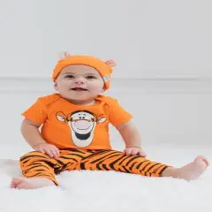 Disney Classics Winnie the Pooh Lion King Bambi Baby Bodysuit Pants and Hat 3 Piece Outfit Set Newborn to Infant