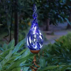 36" Pearlized Glass Solar Flame Stake Blue - Exhart