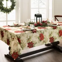 Elrene Festive Poinsettia Holiday Fabric Tablecloth - Multi - Elrene Home Fashions