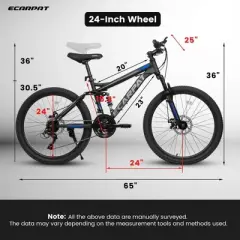 NicBex 24" Mountain Bike with Full Suspension for Adults,21-Speed Shifter Lever with Gear Indicator,Carbon Steel Frame,Mechanical Disc Brake