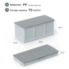 Karl Home 75 Gallons Plastic Foldable Deck Box Outdoor Indoor Deck Box
