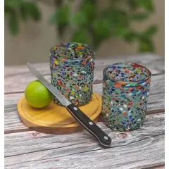 Dos Sue&ntilde;os Mexican Hand Blown Tumblers - Confetti Rock Design - 10oz - Set of 2