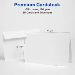 Avery Printable Greeting Cards, Half-Fold, 5.5" x 8.5", Textured White, 30 Blank Cards with Envelopes (3378)