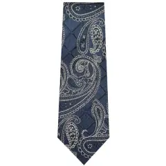 TheDapperTie Men's Navy Blue And White Paisley Necktie with Hanky
