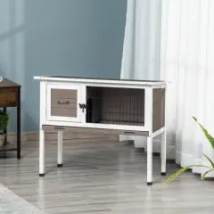 PawHut Elevated Rabbit Hutch Bunny Hutch with Hinged Asphalt Roof, Removable Tray, Fir Wood Bunny Cage for Indoor/Outdoor