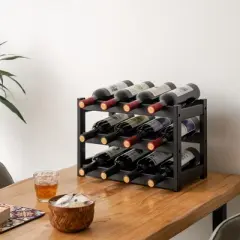 Itopfox 3-Tier Bamboo Wine Rack, Sturdy and Durable Wine Storage Cabinet Shelf for Pantry, Kitchen, Holds 12 Bottles Securely