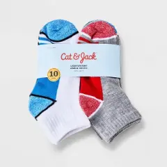 Boys' 10pk Striped Lightweight Ankle Socks - Cat & Jack&trade; Gray/White