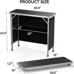 VINGLI Folding Portable Bar Table, Mobile Bar Table for Events, Party, Camping, Picnic, Tradeshow, Indoor with Black Skirt