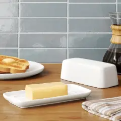 2pc Porcelain Butter Dish White - Threshold&trade;: Butter Holder, Microwave & Dishwasher Safe, 4 Volume Capacity