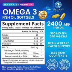 Triple Strength Omega 3 Fish Oil 2400 mg Softgels, Nature's Fish Oil Supplements - 60 Softgels;120 Softgels