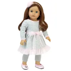 Sophia&rsquo;s Dress, Leggings and Shoes for 18" Dolls, Gray/Pink