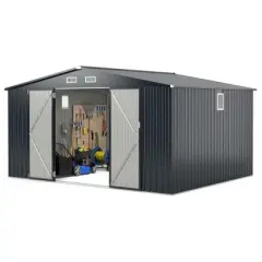Costway 12 x 9.8 FT Outdoor Storage Shed All-Weather & Rustproof Galvanized Metal