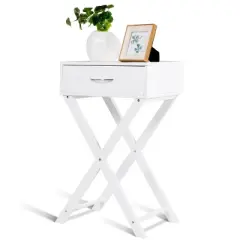 Costway 2 PCS Nightstand X-Shape Drawer Accent side End Table Modern Home Furniture White