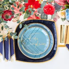 Jollity & Co. - Feliz Cumplea&ntilde;o Dessert Plates in Blue - Pack of 8 Paper Plates