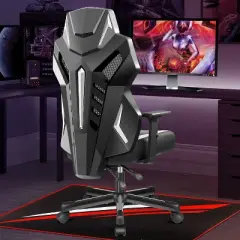 Gaming Chair Ergonomic, Racing Style PU Leather Game Chair, Adjustable Backrest Swivel Ergonomic Gamer Chair with Lumbar Support, Blackgray