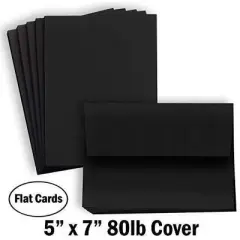 Hamilco Black Colored Cardstock Thick paper - with Envelopes - Flat 5 x 7" Heavy Weight 80 lb -100 Pack