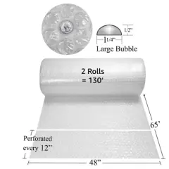 UOFFICE Large Bubble Roll Wrap - 48" Wide x 130 Ft Long, with Large 1/2" Bubbles