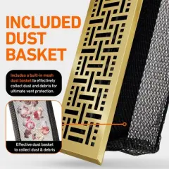 Home Intuition Basketweave Floor Vent Covers 4X10 Inch with Mesh Cover Trap Heat and Air Walkable Metal Floor Vent for HVAC Duct, Polished Brass