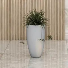 LeisureMod Crete Fiberstone Tapered Round Planter Pot with Drainage Holes, Weather-Resistant for Indoor/Outdoor Use