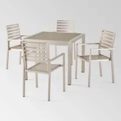 Cape Coral 5pc Aluminum & Tempered Glass Dining Set - Silver - Christopher Knight Home