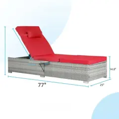 DSVIMOY Patio 2-Piece Chairs Tanning Lounges with Storage, Beach Recliners with Adjustable Backrest, Red & Gray, 77"*25"*14.8"