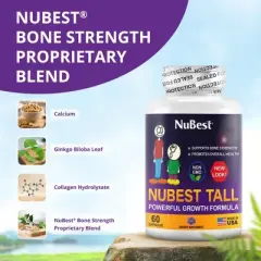 NuBest Tall - Height Growth & Bone Strength Supplement for Kids & Teens, Ages 5+, 60 Capsules