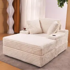Oversized Chaise Lounge Chair, Upholstered Sleeper Sofa Bed with Storage Ottoman & 3 Pillows, Single Sofa Couch for Living Room Bedroom