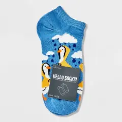 Women's Rainy Ducks Low Cut Socks - Denim Blue 4-10: Fun Animal Icon Pattern, Lightweight Banded Cuff