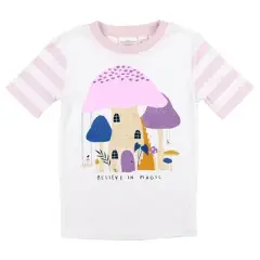 Believe In Magic Youth Girls Pink & White Striped Short Sleeve Shirt & Pant Set