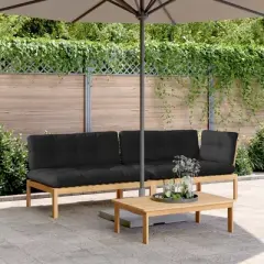 vidaXL 3 Piece Patio Pallet Sofa Set with Cushions - Solid Acacia Wood - Outdoor Modular Sectional - with Table and Black Cushions - Brown