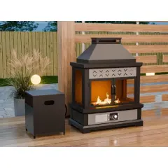 EAGLE PEAK Outdoor Patio Propane Gas Fireplace w/ Side Table Tank & PVC Cover 50,000 BTU