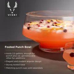 Viski Footed Glass Punch Bowl, Heavy Base Bowl With Angled Design Party Serveware for Cocktails, Functional Centerpiece, Clear, 2.5 Gallons