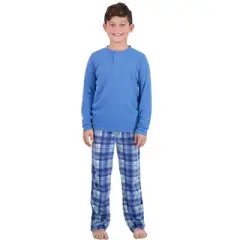Sleep On It Boys 2-Piece Plaid Pajama Set  Blue