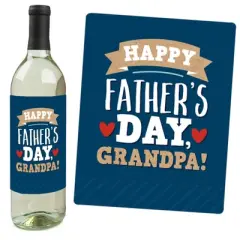 Big Dot of Happiness Grandpa, Happy Father's Day - We Love Grandfather Decorations for Men - Wine Bottle Label Stickers - Set of 4