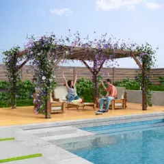 Wooden Pergola - 12'X14' Cedar Wood with Retractable Shade Canopy, Durable Rot-Resistant, Versatile